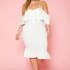 Plus Size Off Shoulder Ruffle Hem Midi Dress
