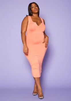 Plus Size Casual Bodycon Midi Tank Dress