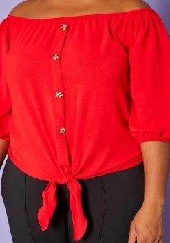 Plus Size Off Shoulder Button Hem Yellow Top -Asoph Sales Shop 2020260 002 5