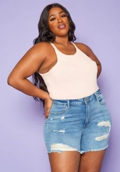 Plus Size Distressed Mid Length Denim Shorts -Asoph Sales Shop 2020268 001 3