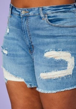 Plus Size Distressed Mid Length Denim Shorts -Asoph Sales Shop 2020268 001 6