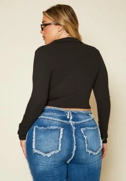Plus Size Ribbed Drawstring Front Split Crop Top -Asoph Sales Shop 2020280 001 4