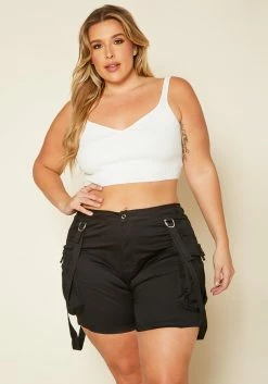 Plus Size High Rise Cargo Shorts Overalls