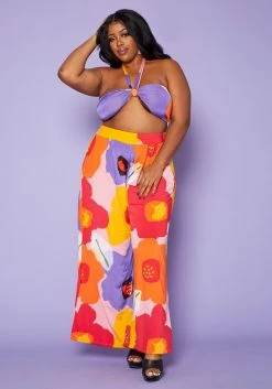 Plus Size Floral Wrap Halter Top & Palazzo Pants Set -Asoph Sales Shop 2020324 001 3