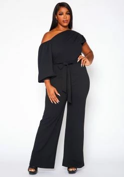 Plus Size One Sleeve Asymmetrical One Shoulder Jumpsuit