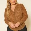 Plus Size Leopard Print Button Up Top
