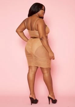 Plus Size Ruched Mesh Crop Top & Mesh Skirt Set -Asoph Sales Shop 2020338 002 3