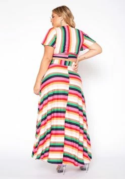 Plus Size Stripe Crop Top & Flare Maxi Skirt Set -Asoph Sales Shop 2020371 001 5