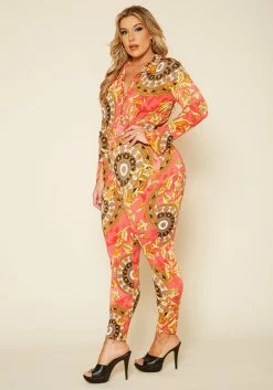 Plus Size Damask Print Overlap Bodysuit & Leggings Set 7 Plus Size Damask Print Overlap Bodysuit & Leggings Set -Asoph Sales Shop 2020374 001 3