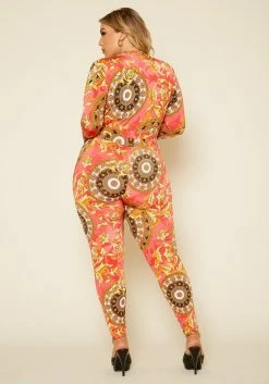 Plus Size Damask Print Overlap Bodysuit & Leggings Set 8 Plus Size Damask Print Overlap Bodysuit & Leggings Set -Asoph Sales Shop 2020374 001 4