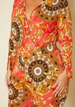 Plus Size Damask Print Overlap Bodysuit & Leggings Set 9 Plus Size Damask Print Overlap Bodysuit & Leggings Set -Asoph Sales Shop 2020374 001 5