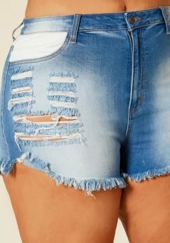Plus Size White Detailed Distressed Denim Shorts -Asoph Sales Shop 2020380 001 5