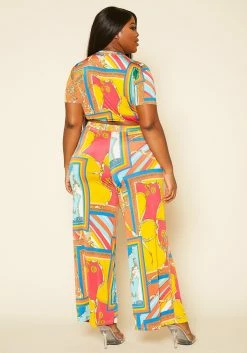 Plus Size Multicolor Chain Print Crop Top & Pants Set -Asoph Sales Shop 2020388 001 5