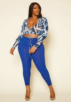 Plus Size Abstract Crop Top & Leggings Set