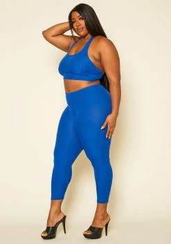 Plus Size Ribbed Halter Crop Top & Leggings Set -Asoph Sales Shop 2020400 001 3