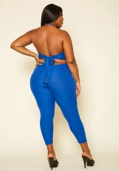 Plus Size Ribbed Halter Crop Top & Leggings Set -Asoph Sales Shop 2020400 001 4