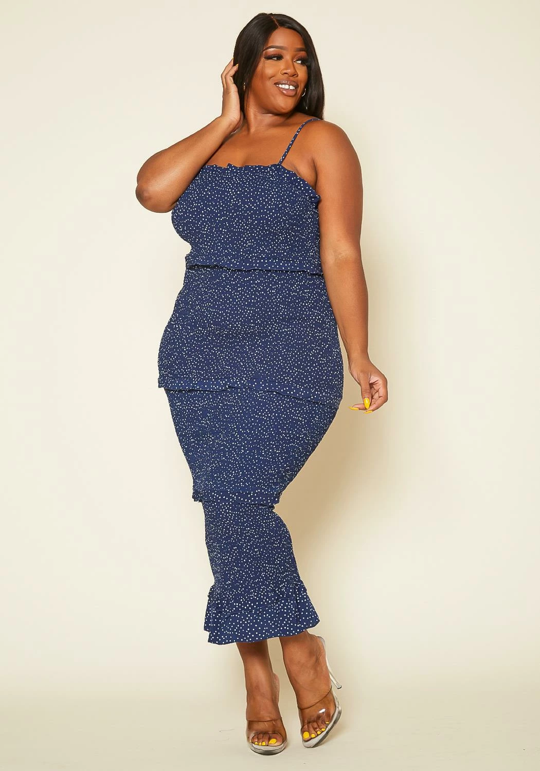 Plus Size Shirred Polka Dot Maxi Dress 1 Plus Size Shirred Polka Dot Maxi Dress
