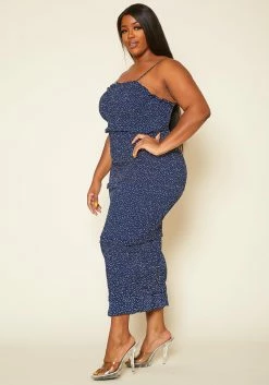 Plus Size Shirred Polka Dot Maxi Dress 9 Plus Size Shirred Polka Dot Maxi Dress -Asoph Sales Shop 2020404 001 4