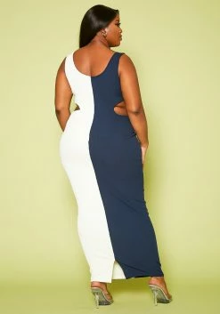 Plus Size Ribbed Two-Tone Color Cut Out Maxi Dress -Asoph Sales Shop 2020406 001 5