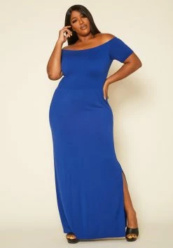 Plus Size Off Shoulder Seamless Maxi Dress