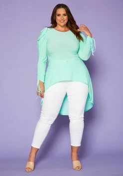 Plus Size High-Low Ruched Puffed Sleeves Top -Asoph Sales Shop 2020422 002 1