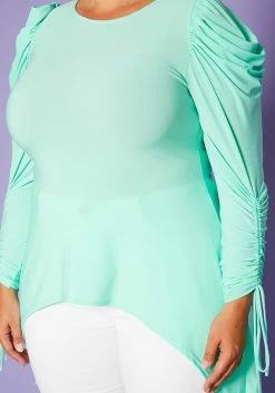 Plus Size High-Low Ruched Puffed Sleeves Top -Asoph Sales Shop 2020422 002 5