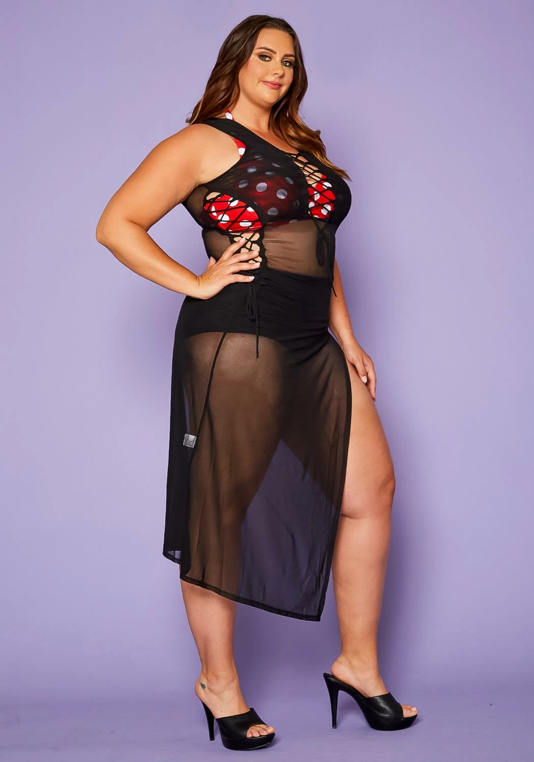 Plus Size Lace Up Sheer Tank Midi Dress Cover Up 3 Plus Size Lace Up Sheer Tank Midi Dress Cover Up - Image 3