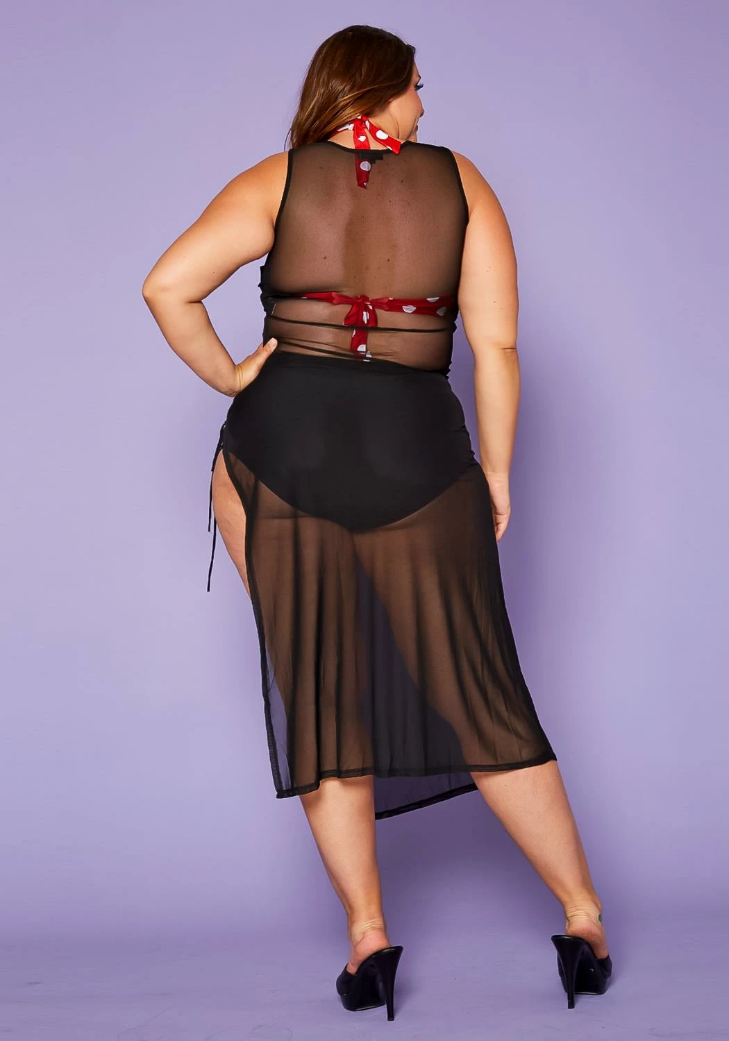 Plus Size Lace Up Sheer Tank Midi Dress Cover Up 4 Plus Size Lace Up Sheer Tank Midi Dress Cover Up - Image 4