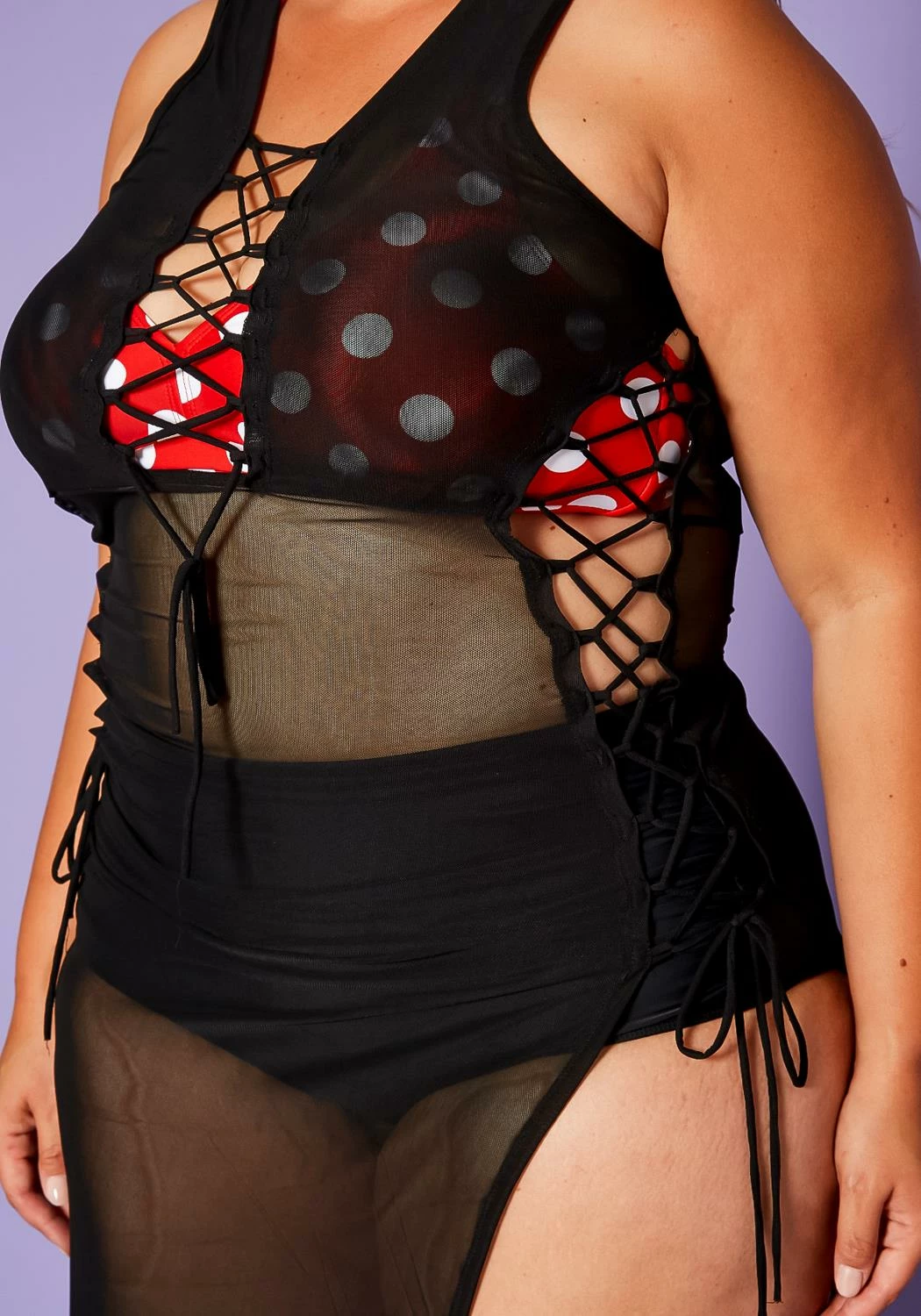 Plus Size Lace Up Sheer Tank Midi Dress Cover Up 5 Plus Size Lace Up Sheer Tank Midi Dress Cover Up - Image 5