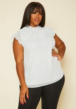 Pleione Plus Size Floral Print Mock Neck Short Sleeve Top