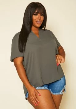 Pleione Plus Size High Low V-Neck Top