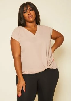 Pleione Plus Size Side Twist Basic Top