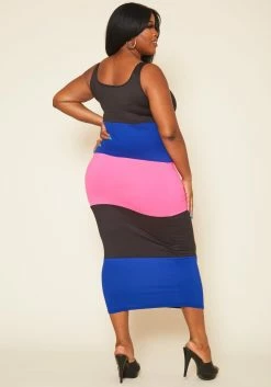 Plus Size Striped Color Block Midi Dress -Asoph Sales Shop 2020459 001 3