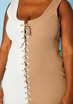 Plus Size Ribbed Two Tone Lace Up Midi Dress -Asoph Sales Shop 2020467 001 5