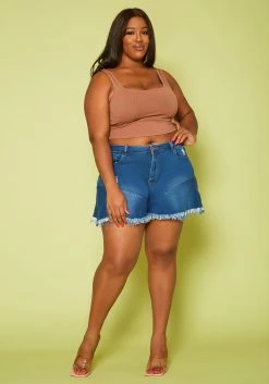 Plus Size Fit & Flare Denim Shorts