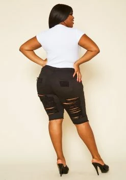 Plus Size Distressed Denim Bermuda Shorts -Asoph Sales Shop 2020497 001 6