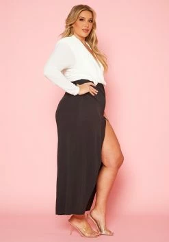Plus Size Black & White Slit Maxi Dress -Asoph Sales Shop 2020499 001 3
