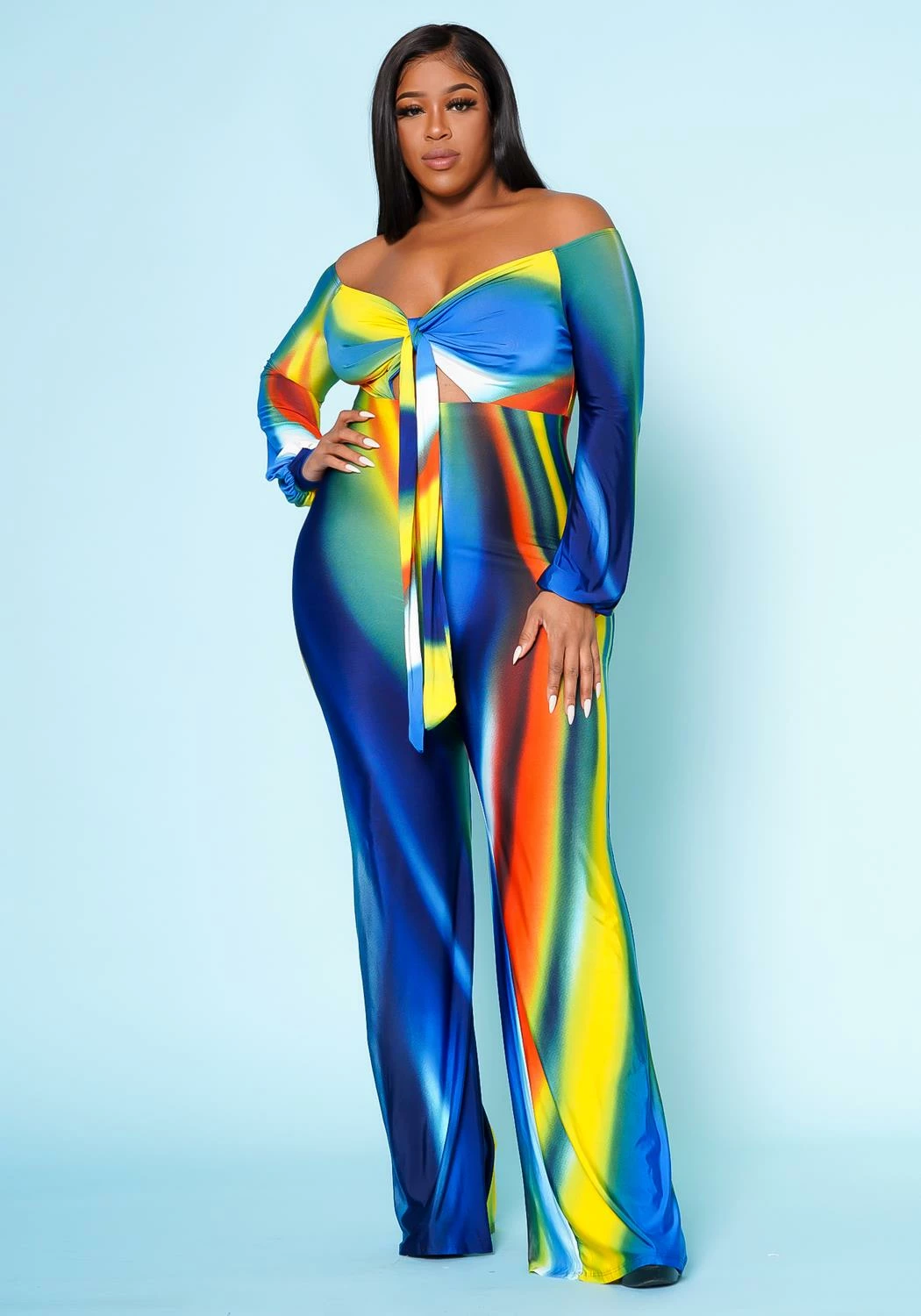 Plus Size Multicolor Wide Leg Jumpsuit 2 Plus Size Multicolor Wide Leg Jumpsuit - Image 2