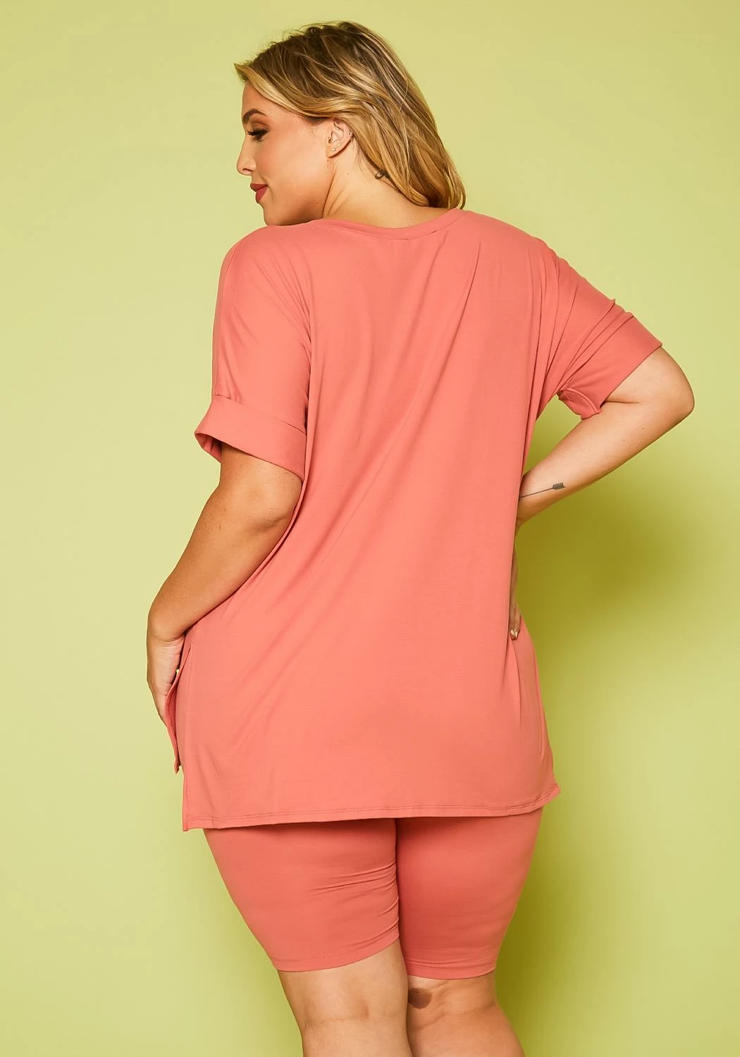 Plus Size V-Neck Tee Shirt & Biker Shorts Set 4 Plus Size V-Neck Tee Shirt & Biker Shorts Set - Image 4