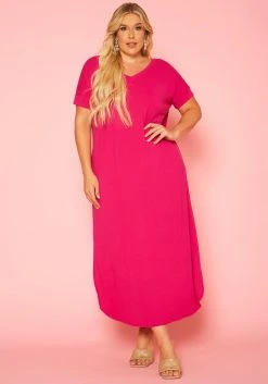 Plus Size V-Neck Slit Maxi Dress