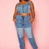 Plus Size Patch Denim Two Piece Set