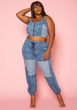 Plus Size Patch Denim Two Piece Set -Asoph Sales Shop 2020570 001 2