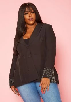 Plus Size Back Slit Fringe Blazer 8 Plus Size Back Slit Fringe Blazer -Asoph Sales Shop 2020580 001 1
