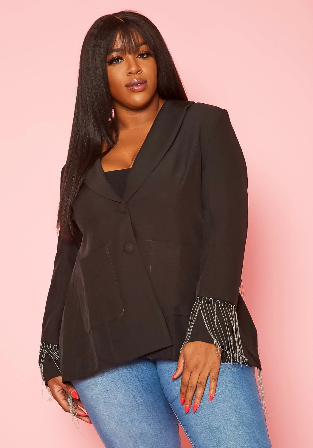 Plus Size Back Slit Fringe Blazer 3 Plus Size Back Slit Fringe Blazer - Image 3
