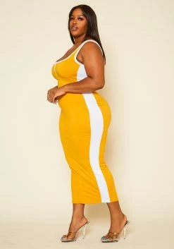 Plus Size Tape Striped Side Maxi Dress -Asoph Sales Shop 2020588 004 4