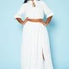 Plus Size Ruffled Mock Neck Crop Top & Maxi Skirt Set