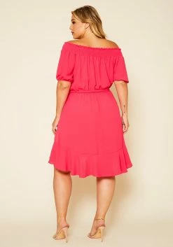 Plus Size Shirred Off Shoulder High Low Dress -Asoph Sales Shop 2020609 002 4