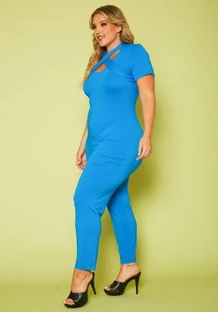 Plus Size Solid Cross Front Jumpsuit -Asoph Sales Shop 2020614 001 3