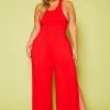 Plus Size Halter Top Wide Leg Slit Jumpsuit