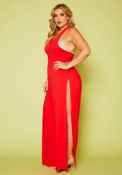 Plus Size Halter Top Wide Leg Slit Jumpsuit -Asoph Sales Shop 2020616 001 4